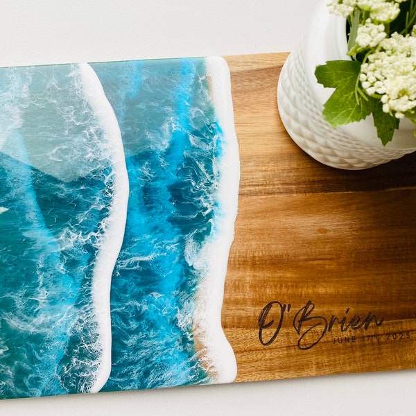 Personalized Resin Beach Wave Rectangular Charcuterie Board Large Medium Small - Wedding | Birthday | Anniversary | House Warming Gift
