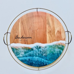 Personalized Resin Beach Wave Serving Tray Wedding Birthday Anniversary Gift