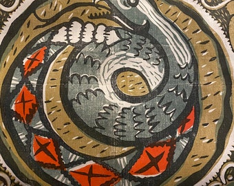 WPA Textile Block Print: Snake, 1935-1939, four color, 22x17 inches