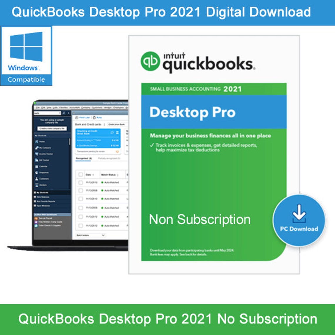 Quickbooks Pro Desktop 2021 No Annual Fees Etsy