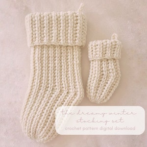 CROCHET PATTERN The Dreamy Winter Stocking Set Pattern Knit Look Crochet Stocking Pattern Easy Crochet Stocking Pattern image 1