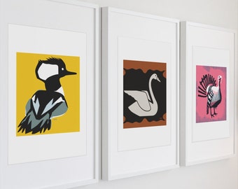 Minimalist Bird Art - Duck, Swan, Turkey Wall Art Print - Birds of the Chesapeake Bay