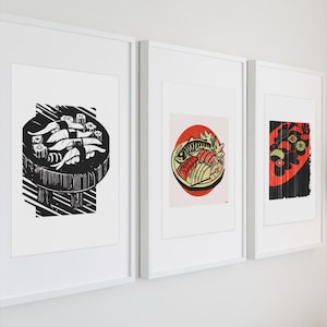 Sushi Art Prints - Japanese Food Art Print - Kitchen Wall Art Decor - Sushi Decor - Set of 3 Sushi Prints - Nigiri - Sashimi - Roll - able6