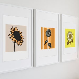 Sunflower Wall Art - Wildflower Plant Decor -  Minimalist Floral Art Prints – Botanical Print Set of 3 - Farmhouse Wall Art - UNFRAMED