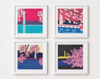 Washington DC Cherry Blossom Print, Tidal Basin Landscape, Sakura Festival Art