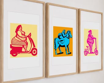 Body Positive Vespa Art Print: Ilustracja skutera z krągłą kobietą – 11 x 14 cali