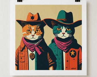 Cowboy Cats Art Print: Funny Cat Lover Gift, Limited Edition Prints