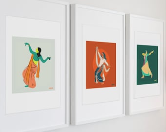 Indian Women Dancing Sari Art Print, Traditional Indian Dancing, Kuchipudi, Mohiniyattam, Bharatanatyam, Kathak, Kathakali, Odissi Artwork