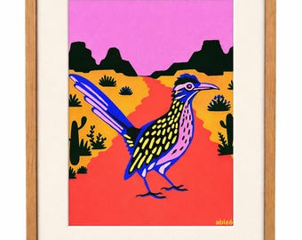Żywy druk linorytowy „Arizona Roadrunner” – sztuka pustyni południowo-zachodniej