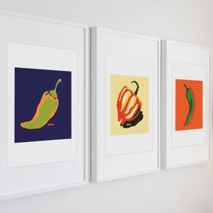 Hot chili peppers watercolor kitchen print, Jalapeno, Habanero, Serrano illustration, Southwestern spicy pepper wall art collection by able6