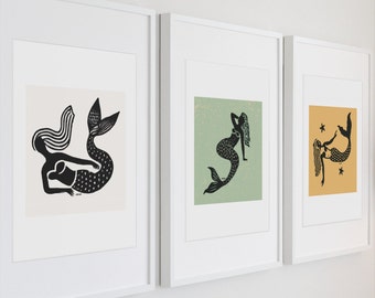 Mermaid Wall Art Print Gifts – Mermaid Artwork – Mermaid Decor for Girls Room – Mermaid Art Wall Set of 3 Minimalist Prints