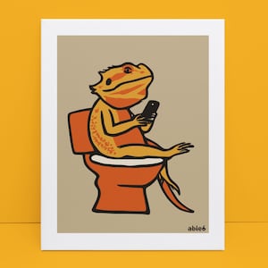 Bearded Dragon Bathroom Art Print: Funny Lizard Illustration
