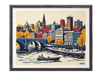 Key Bridge Autumn Art Print: Georgetown & Arlington, VA (14 x 11)