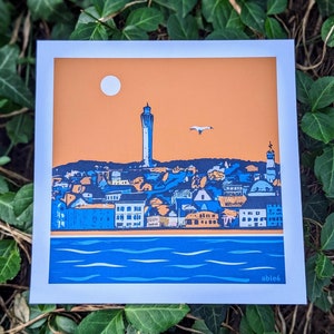 Provincetown cape cod skyline art print, Ptown coastal wall art, Provincetown massachusetts artist