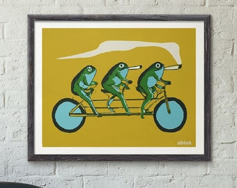 Tokin' Toads Art Print: Zabawna żaba na rowerze – prezent dla palacza