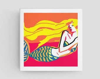 Marina The Mermaid – Signed Limited Edition Mermaid Art Print - Large Square Mermaid Art Work by able6 - UNFRAMED
