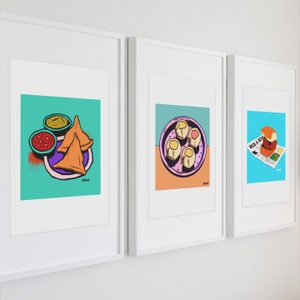 Pani Puri, Samosa, Vada Pav Art Print, Indian Street Food Art, Mumbai Bombay Street Artwork by able6  - UNFRAMED