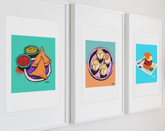 Indian Street Food Art Print: Samosa, Vada Pav, Pani Puri (Unframed)