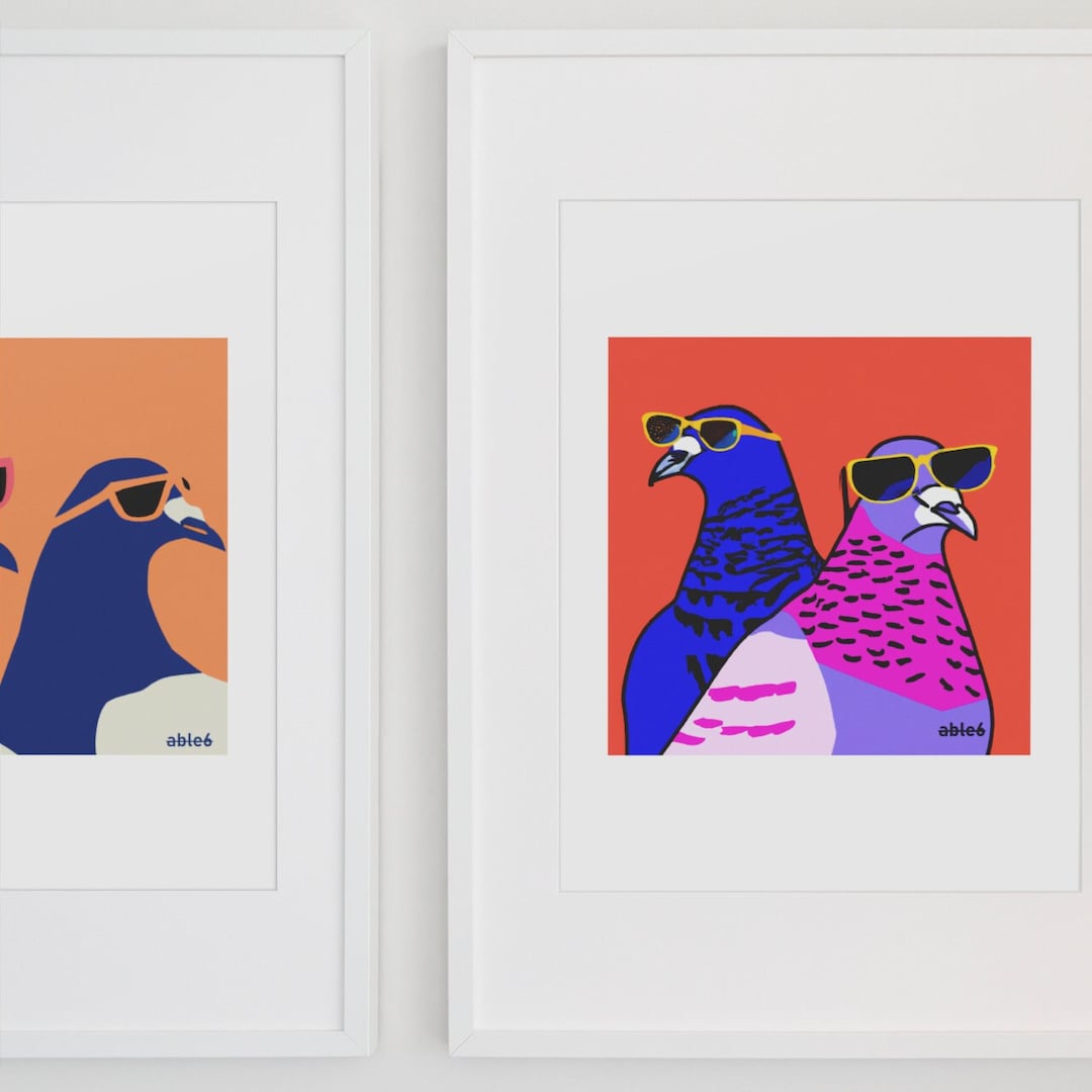 Pigeon Pals, an Art Print Gift for Your Dorky BFF UNFRAMED by Able6 - Etsy