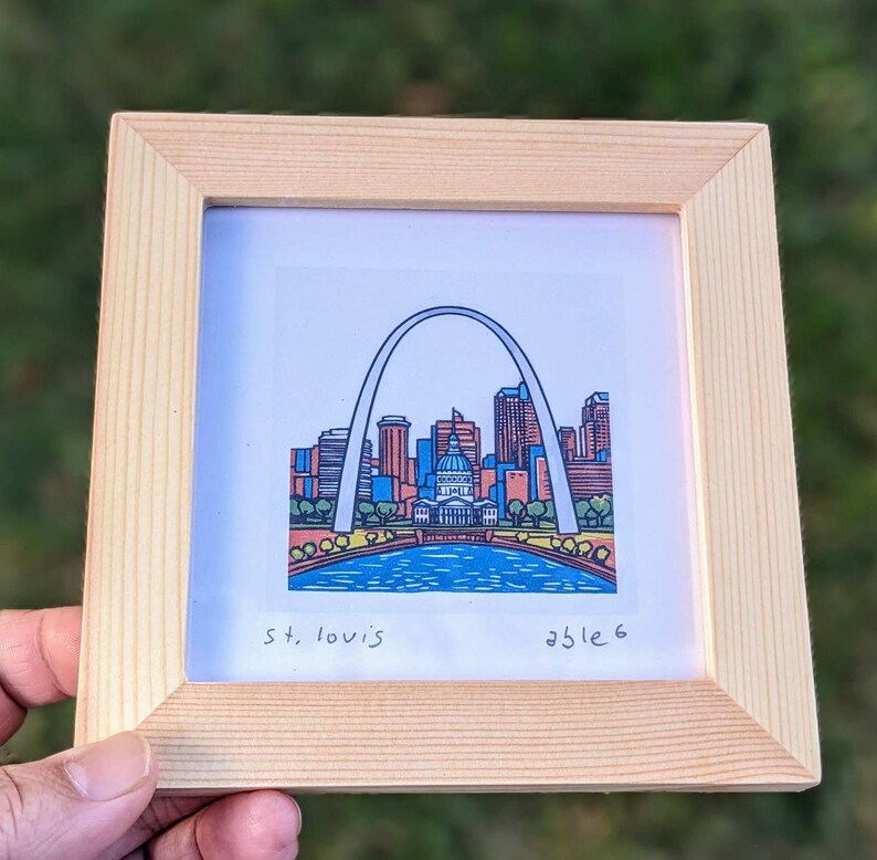 St. Louis Missouri Mini Skyline Art Print Gateway Arch Tiny Artwork Old
