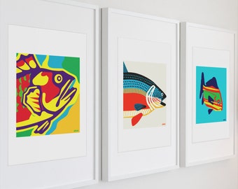 Colorful Fish Art Print: Trout, Bass, Salmon, Walleye
