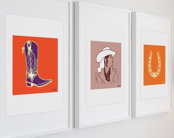 Minimalistischer Cowboy Boot Kunstdruck, Western Home Decor