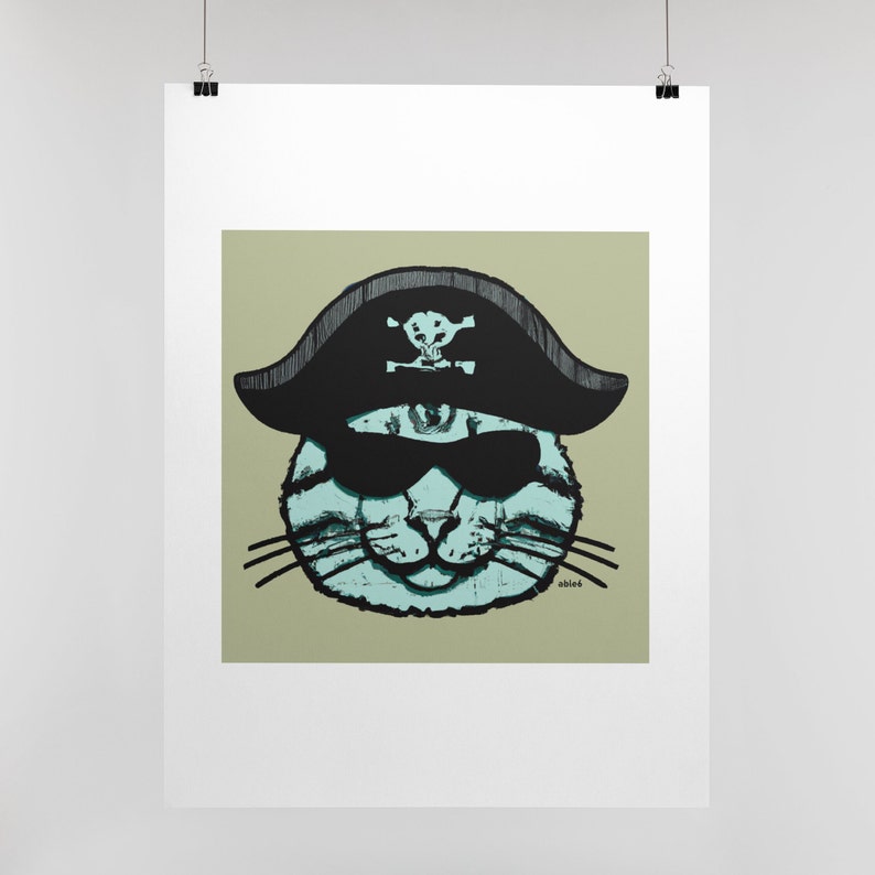 Pirate Cat Art Print Funny Cat Wall Art Cat Pirate Decor Cat Dad Gift Cat Mom Gift Kid's Room Artwork Poster by able6 Sunglasses