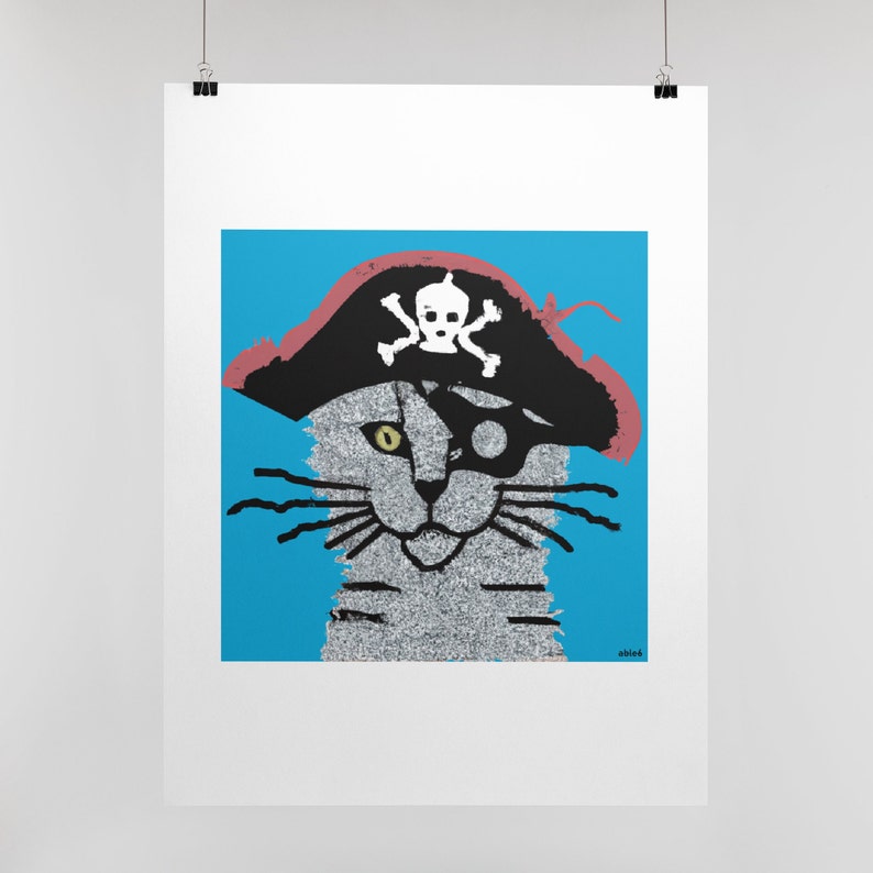 Pirate Cat Art Print Funny Cat Wall Art Cat Pirate Decor Cat Dad Gift Cat Mom Gift Kid's Room Artwork Poster by able6 Patches