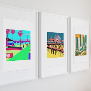 Los Angeles CA Minimalist Art Prints Artwork - Venice Beach, Santa Monica. Chinese Theater, Huntington Gardens. Getty Cente, LA Art Print