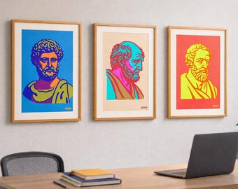 Stoic Philosophers Pop Art Print Set | Marcus Aurelius, Seneca, Epictetus Wall Art (11x14 Inch)