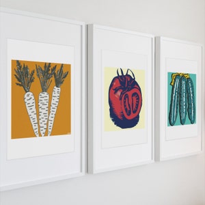 Vegetable Art Prints Kitchen Wall Art Decor Set of 3 Food Art Prints Gift for Vegan / Gardener Signed Limited Edition UNFRAMED image 1