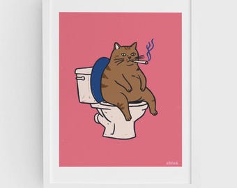 Funny Stoner Cat Art Print: Quirky Bathroom Decor - Shittin Kitten by able6