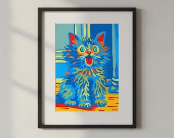 Scaredy Cat Pop Art Print – Colorful Kitten Illustration (11 x 14 inch)