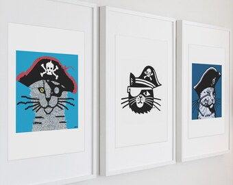 Pirate Cat Art Print - Funny Cat Wall Art - Cat Pirate Decor - Cat Dad Gift - Cat Mom Gift - Kid's Room Artwork Poster by able6