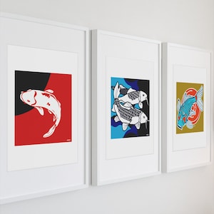 Japanese koi minimal art print for meditation room, Japanese fish watercolor prints for office feng shui, Koi fish art print watercolor