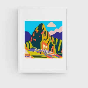 Machu Picchu sunrise art print, Minimalist Peruvian Andes ancient ruins artwork unframed