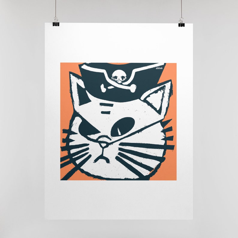 Pirate Cat Art Print Funny Cat Wall Art Cat Pirate Decor Cat Dad Gift Cat Mom Gift Kid's Room Artwork Poster by able6 Fat Face