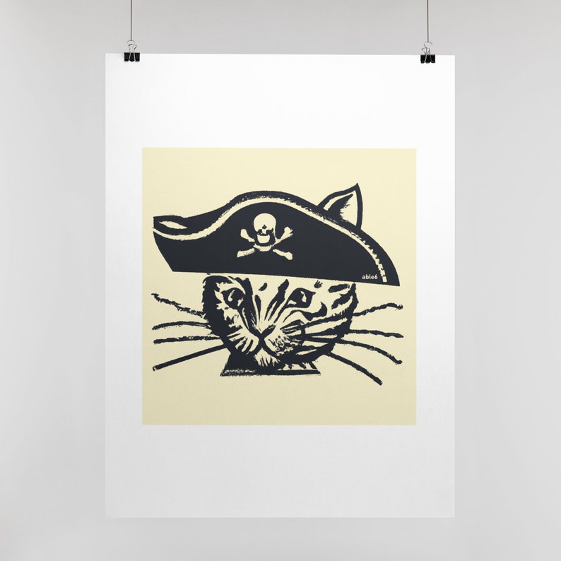 Pirate Cat Art Print Funny Cat Wall Art Cat Pirate Decor Cat Dad Gift Cat Mom Gift Kid's Room Artwork Poster by able6 Kitty