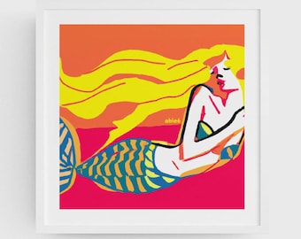 Marina The Mermaid Art Print: Signed Limited Edition, Square Artwork (UNFRAMED)