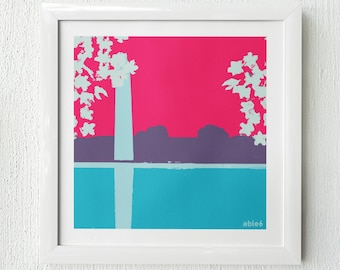 Washington DC Cherry Blossom Festival Art Print - Tidal Basin Washington Monument Artwork by able6 – UNFRAMED