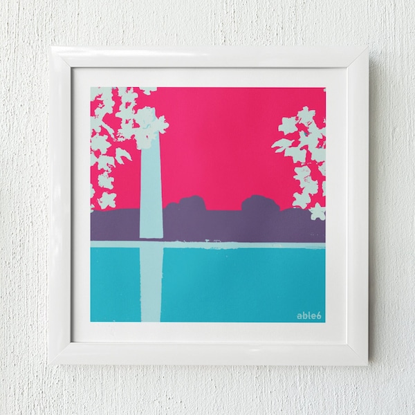 Washington DC Cherry Blossom Festival Art Print - Tidal Basin Washington Monument Artwork by able6 – UNFRAMED