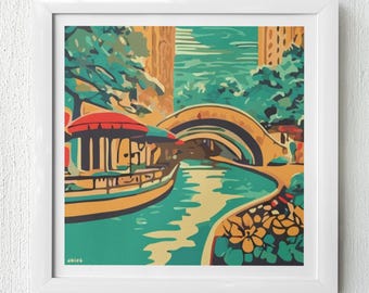 San Antonio Riverwalk Art Print (12x12 inch, unframed)