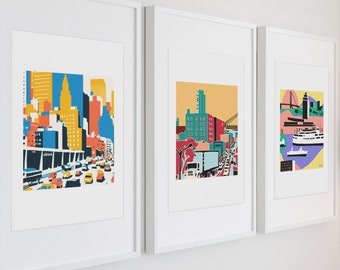 The 5 Boroughs,  Manhattan, Brooklyn, Queens, the Bronx, and Staten Island Limited Edition Art Prints by able6