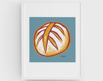 Sourdough Bread Art Print, Bread Artwork, Gift For Baker by able6  - UNFRAMED