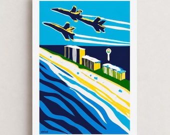 Blue Angels Pensacola Beach Art Print, Navy Fighter Jet Wall Art. Florida Artist