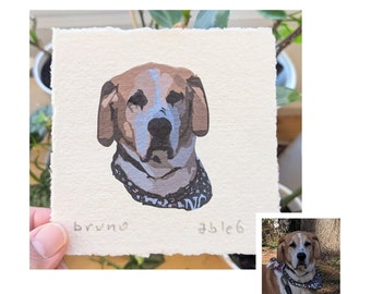 Custom Mini Square Pet Portrait From Photo - Commission Dog Memorial Gift - Cat Remembrance Art Print - Personalized Pet Painting by able6