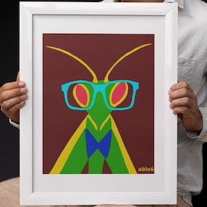 Nerdige Gottesanbeterin Wandkunst, Insekt mit Brille Kunstdruck, Gottesanbeterin Illustration