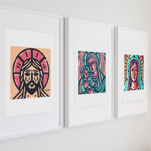 Christian Orthodox icon art print set, Traditional byzantine icon wall art religious decor, Set of three icon art prints by able6