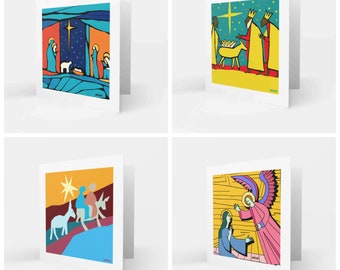 Square Christmas Cards, Nativity Scene, 3 Kings, Shepherds, Annunciation, Scenes From Bible, Pack of Five X-mas Cards for Christians able6