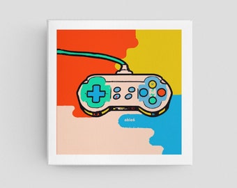Retro Video Game Controller Art Print: Gamer Room Decor